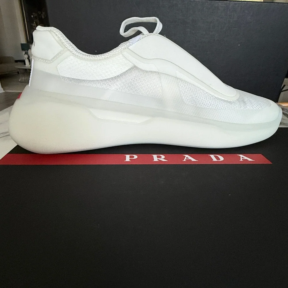 Prada America's Cup White Technical Nylon 1 Sneakers 4E3608‎ Mens UK 7